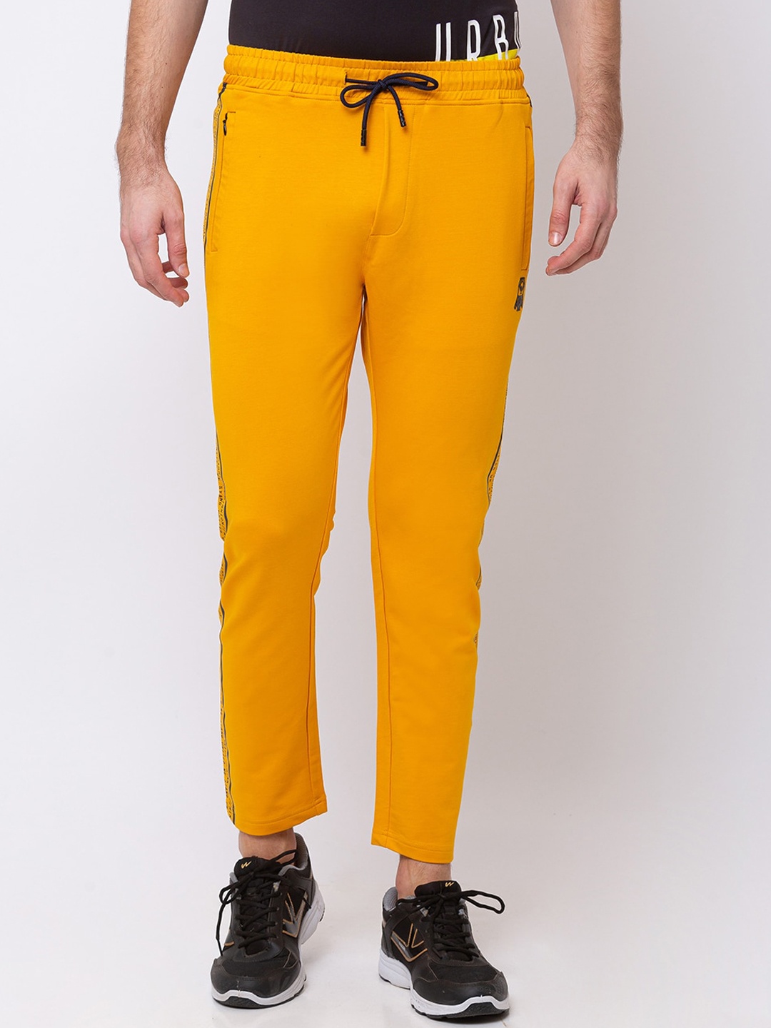 Status Quo Men Gold-Colored Solid Cotton Track Pants