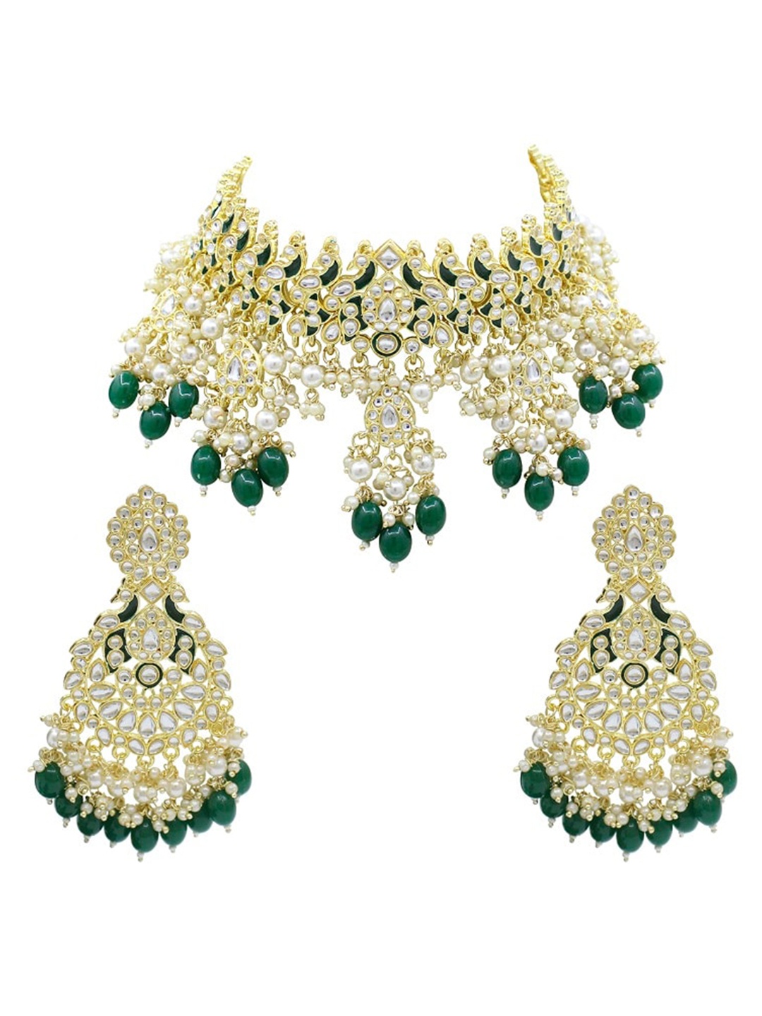 SAIYONI Gold-Plated Green & White Kundan-Studded & Pearl Beaded Meenakari Jewellery Set
SAIYONI Gold-Plated Green & White Kundan-Studded & Pearl Beaded Meenakari Jewellery Set