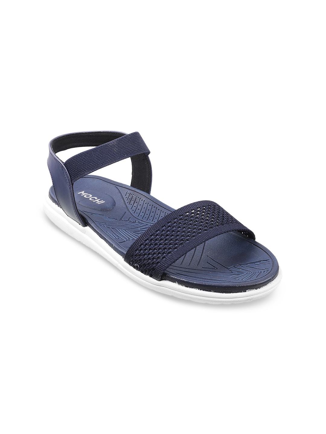 Mochi Women Blue Open Toe Flats with Laser Cuts