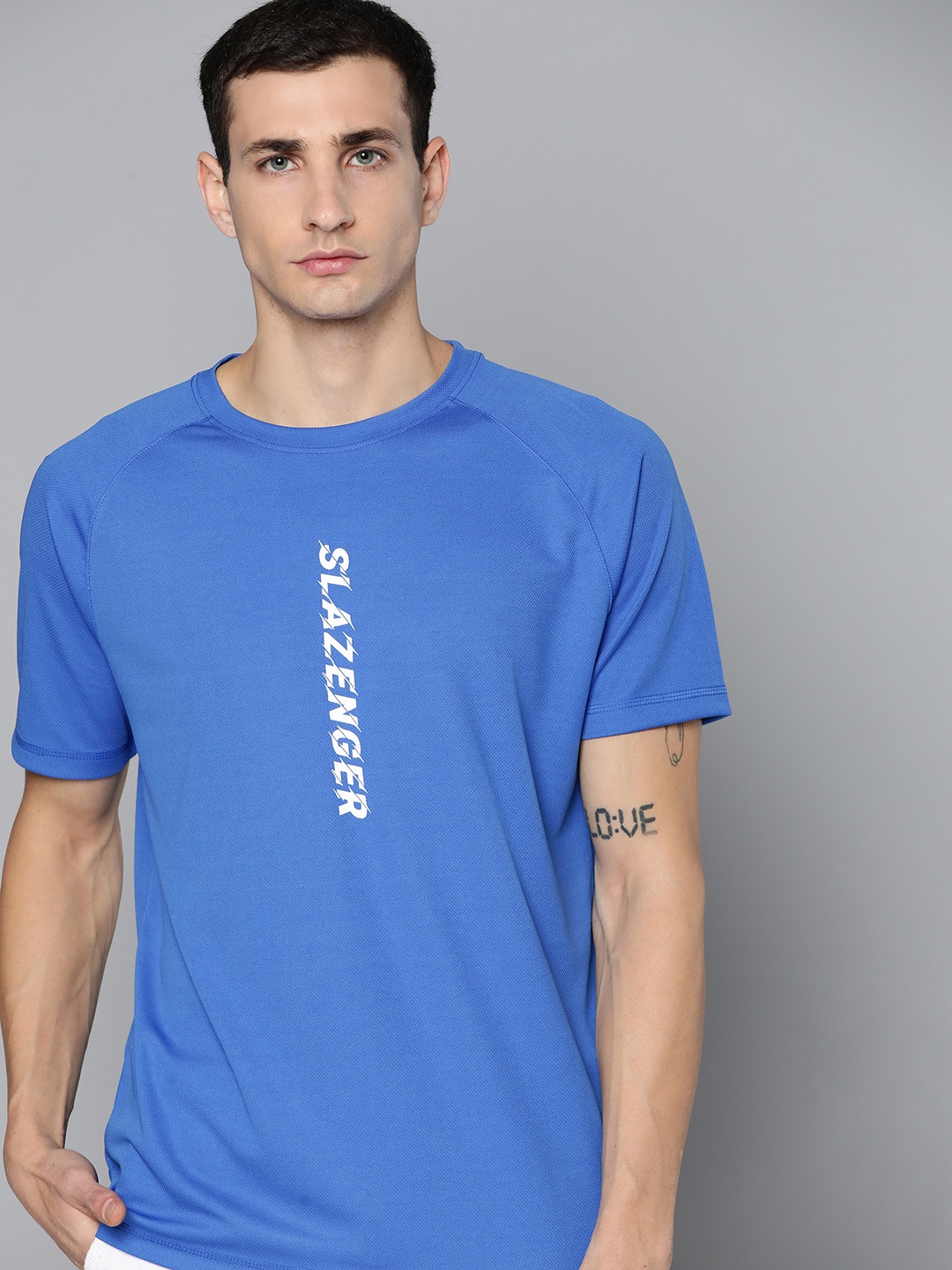 Slazenger Men Brand Logo Printed Running T-shirt, Blue