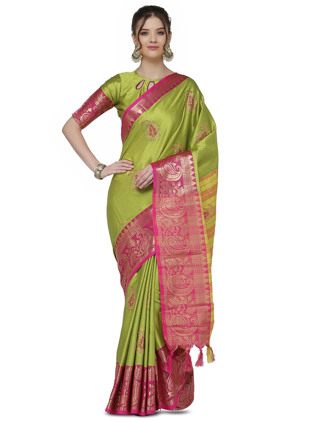 KALINI Sea Green & Gold-Toned Floral Embroidered Silk Cotton Ready to Wear Banarasi Saree
KALINI Sea Green & Gold-Toned Floral Embroidered Silk Cotton Ready to Wear Banarasi Saree