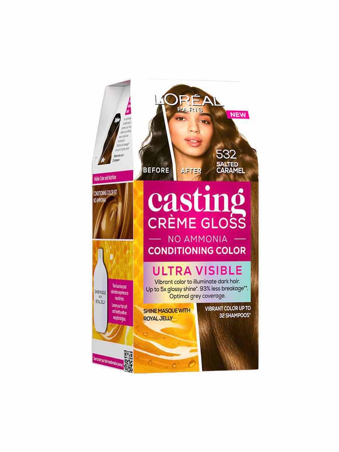 LOreal Paris Casting Creme Gloss Ultra Visible Hair Color - Salted Caramel 532 87.5g+72ml, Brown
LOreal Paris Casting Creme Gloss Ultra Visible Hair Color - Salted Caramel 532 87.5g+72ml, Brown