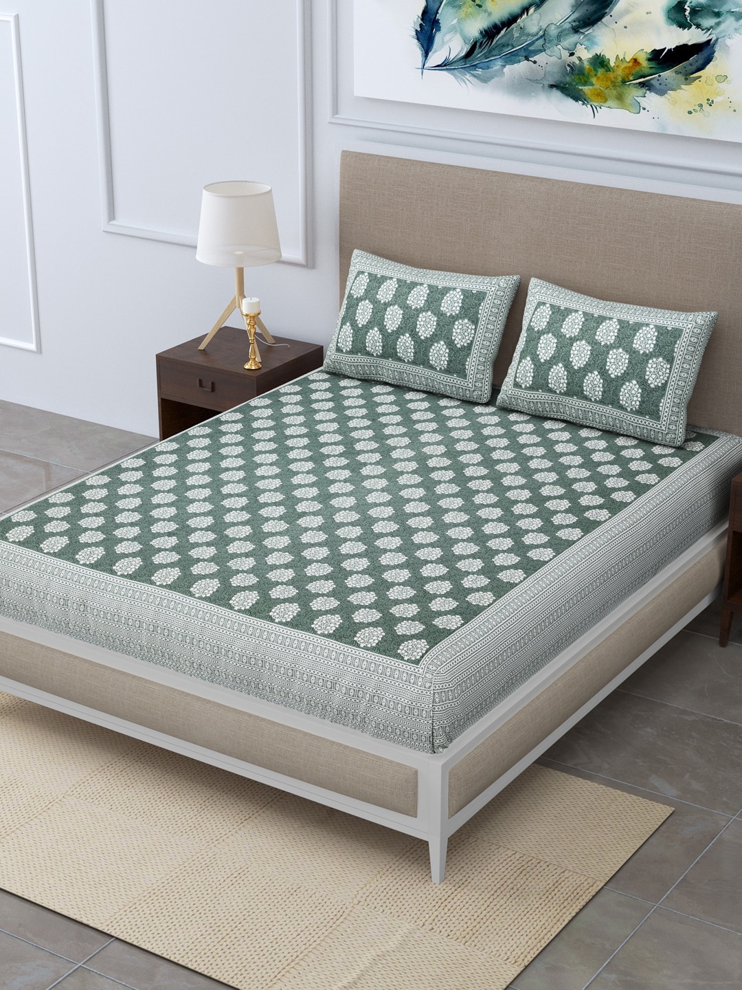 Rudra Bazaar Unisex Green Bedsheets