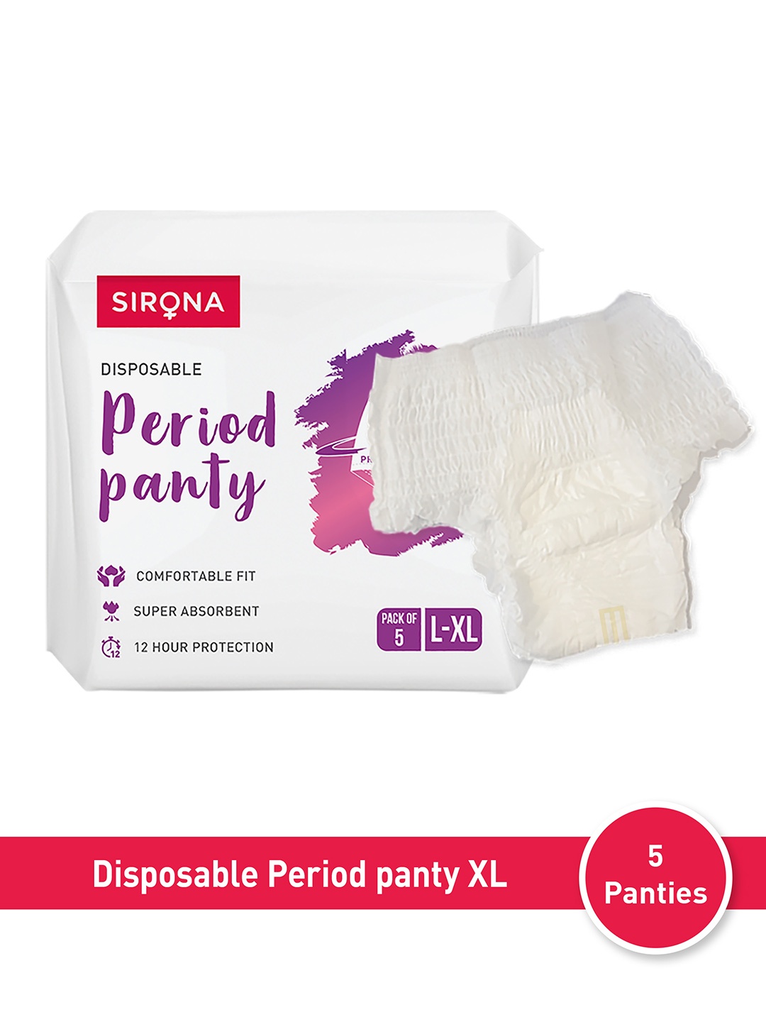 Sirona Super Absorbent 360 Degree Protection Disposable Period Panties L-XL - 5 Pcs, White
Sirona Super Absorbent 360 Degree Protection Disposable Period Panties L-XL - 5 Pcs, White