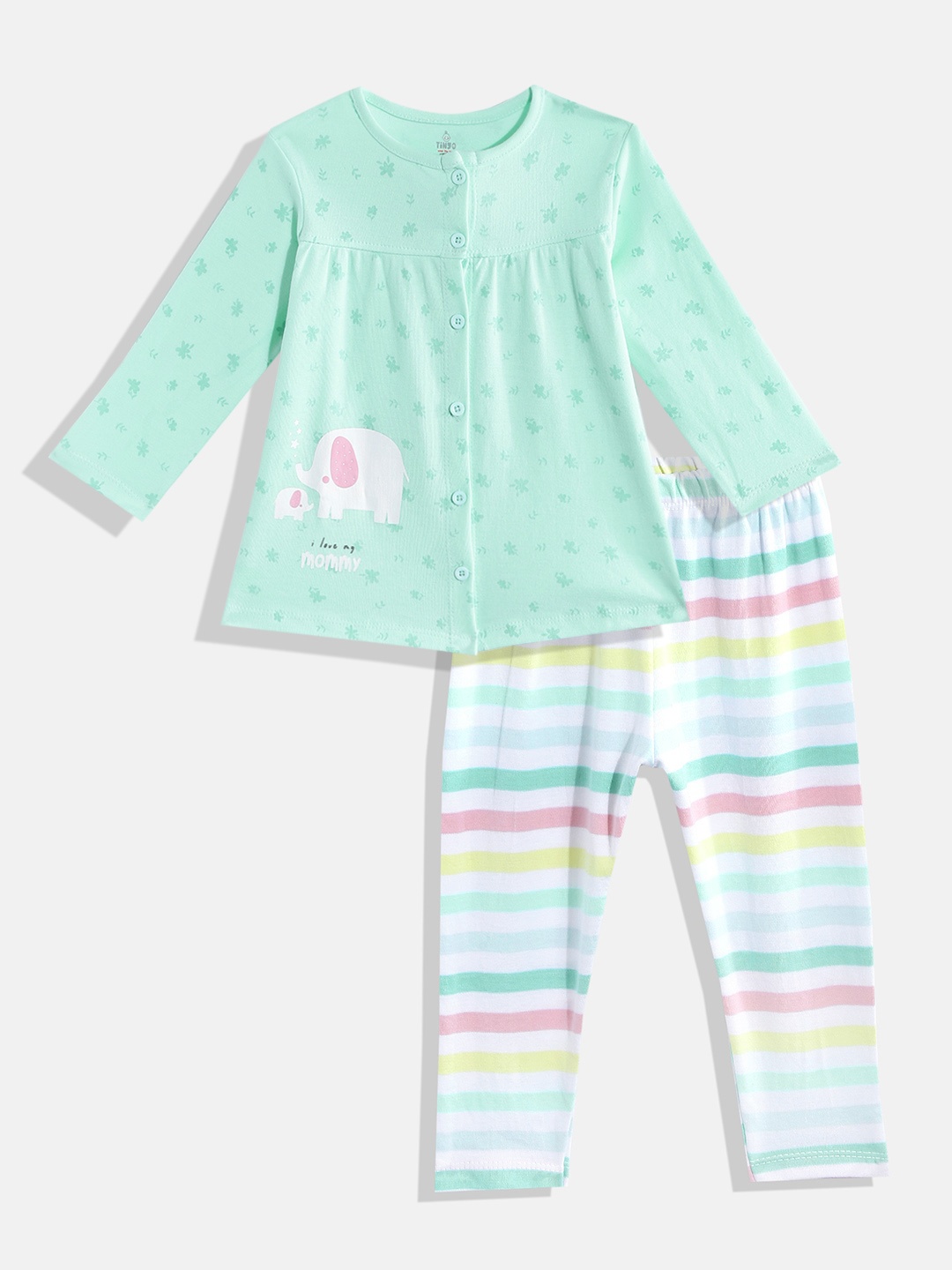 TINYO Infant Girl Mint Green & White Floral Print Pure Cotton Fit & Flare Dress & Leggings
TINYO Infant Girl Mint Green & White Floral Print Pure Cotton Fit & Flare Dress & Leggings