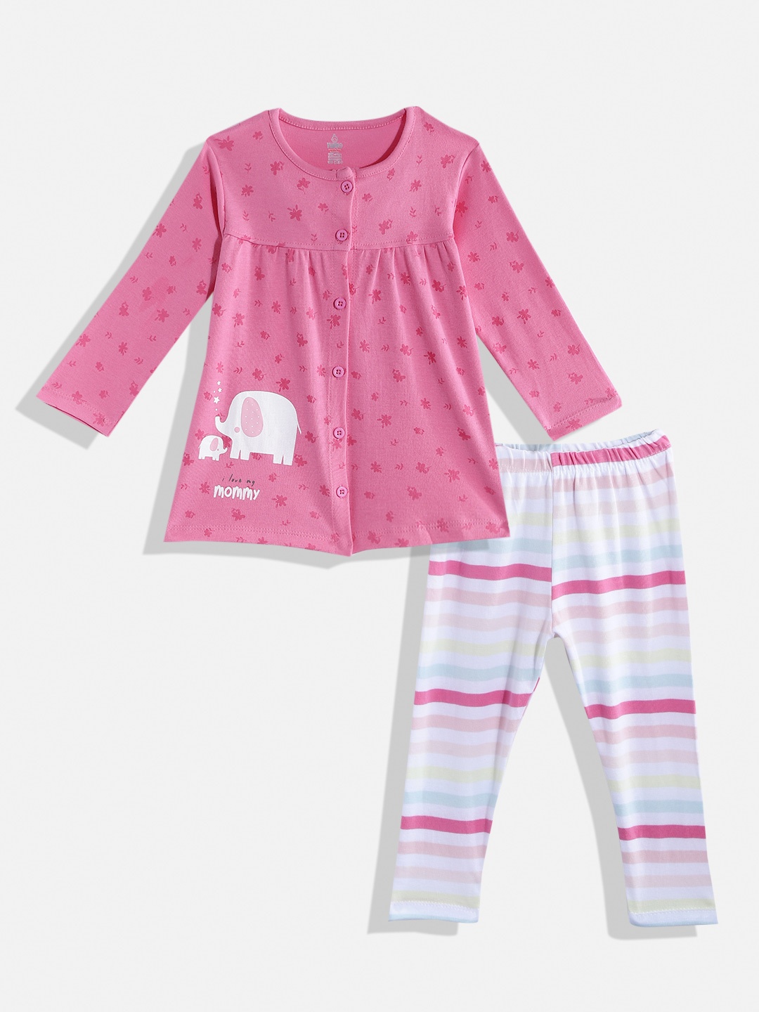 TINYO Infant Girls Pink & White Floral Cotton A-Line Dress with Striped Leggings
TINYO Infant Girls Pink & White Floral Cotton A-Line Dress with Striped Leggings