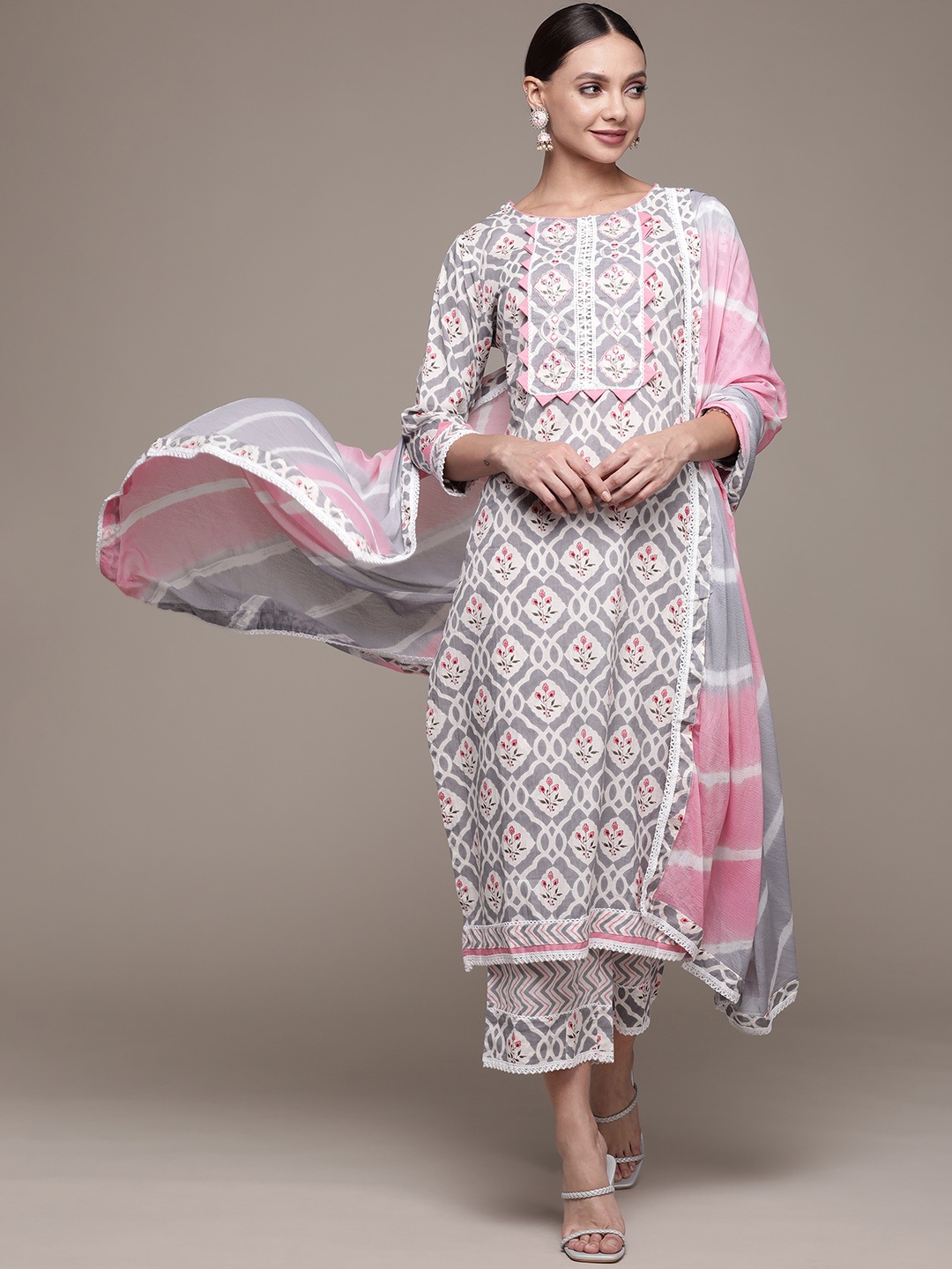 Ishin Women Grey Floral Yoke Design Mirror Work Pure Cotton Kurta with Trousers & Dupatta
Ishin Women Grey Floral Yoke Design Mirror Work Pure Cotton Kurta with Trousers & Dupatta