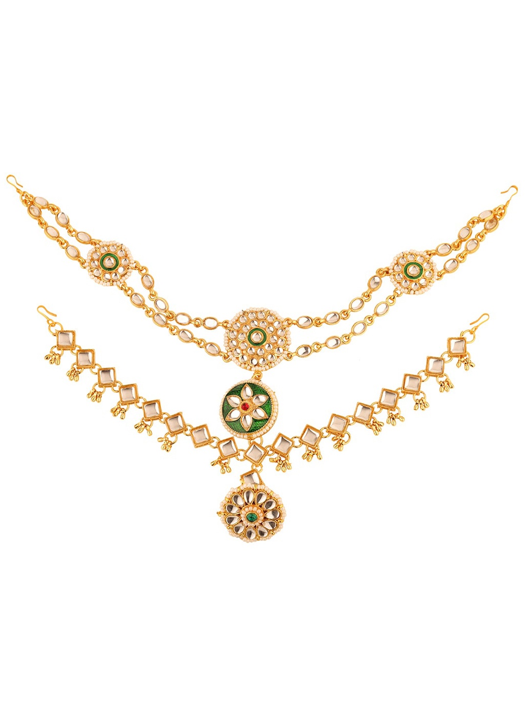 Sanjog Gold-Plated Green & White Kundan-Studded Bridal Sheeshphool Bridal Matha Patti
Sanjog Gold-Plated Green & White Kundan-Studded Bridal Sheeshphool Bridal Matha Patti