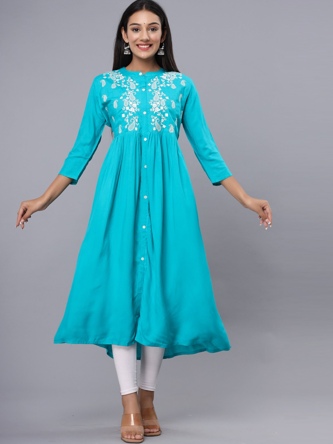 ADAA JAIPUR Women Turquoise Blue Floral Yoke Design Thread Work Anarkali Kurta
ADAA JAIPUR Women Turquoise Blue Floral Yoke Design Thread Work Anarkali Kurta