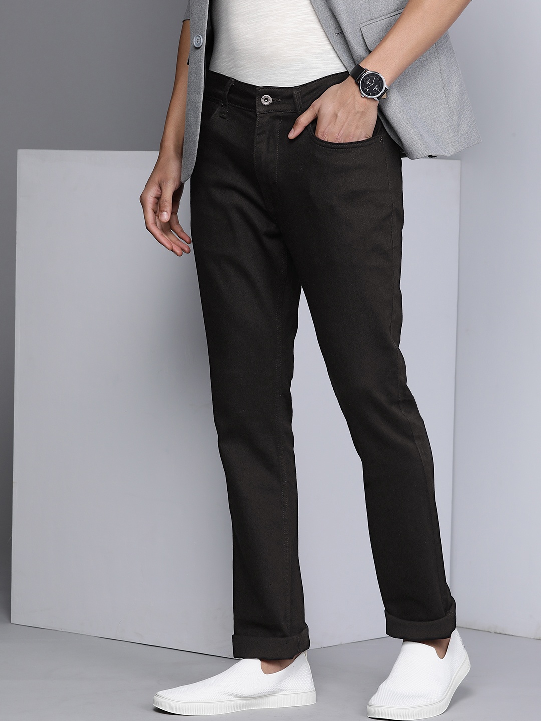 Kenneth Cole Men Black Solid Slim Fit Stretchable Jeans