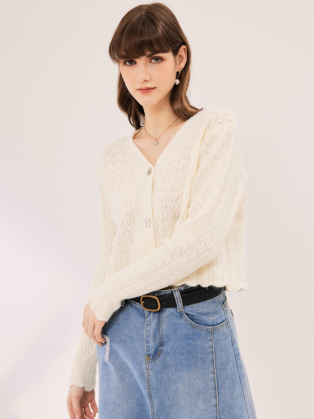 URBANIC Women Off White Cardigan