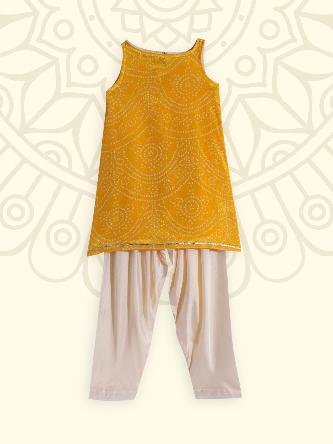 YK Girls Mustard Yellow Bandhani Printed Sleeveless Kurti with Cowl Trousers Set
YK Girls Mustard Yellow Bandhani Printed Sleeveless Kurti with Cowl Trousers Set