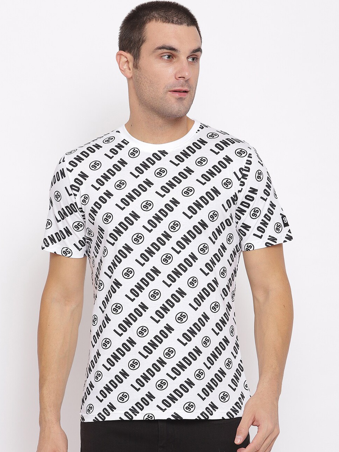 R&B Men White Printed T-shirt