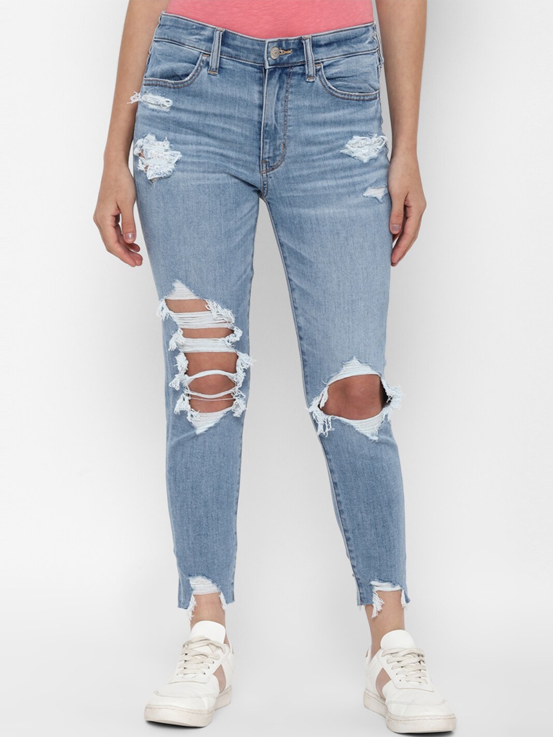 AMERICAN EAGLE OUTFITTERS Women Blue Slim Fit High-Rise Highly Distressed Heavy Fade Jeans
AMERICAN EAGLE OUTFITTERS Women Blue Slim Fit High-Rise Highly Distressed Heavy Fade Jeans