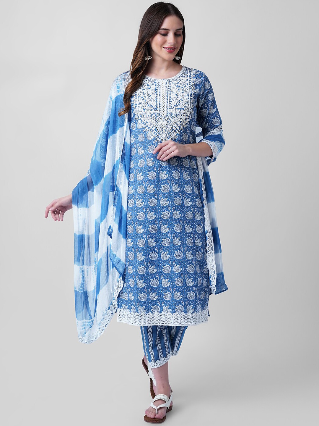 NITVAN Women Blue Printed Chikankari Pure Cotton Kurta with Palazzos & With Dupatta
NITVAN Women Blue Printed Chikankari Pure Cotton Kurta with Palazzos & With Dupatta
