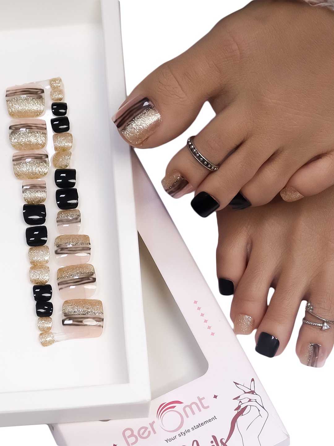 BEROMT 24 Pcs Long-Lasting Reusable Salon Finish Press On Toe Nails - Shade 241, Gold
BEROMT 24 Pcs Long-Lasting Reusable Salon Finish Press On Toe Nails - Shade 241, Gold
