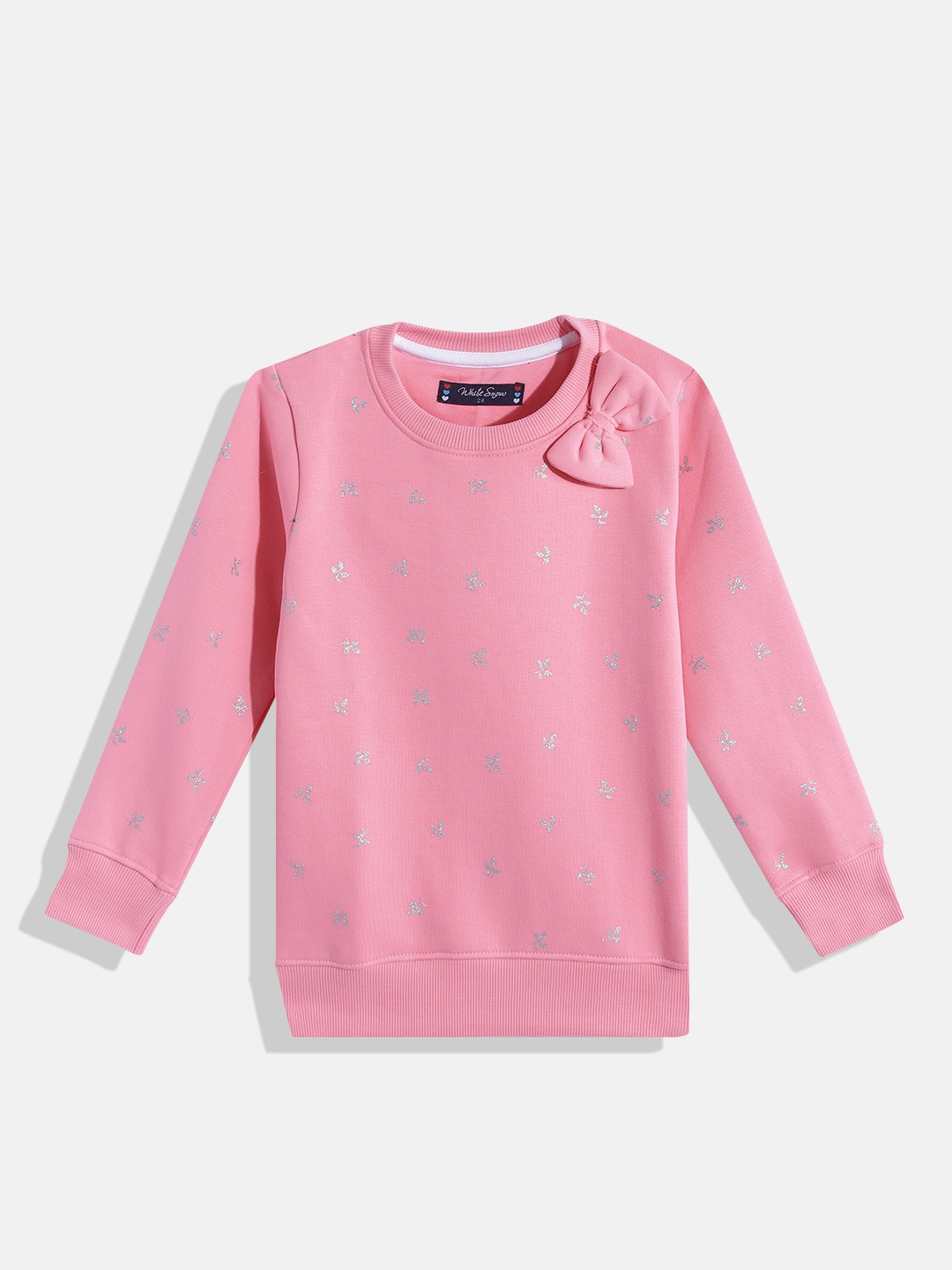 White Snow Girls Pink & Silver-Toned Conversational Printed Sweatshirt with Bow Detail
White Snow Girls Pink & Silver-Toned Conversational Printed Sweatshirt with Bow Detail