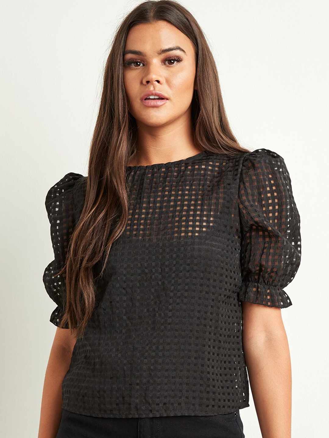 Styli Women Black Self Design Top