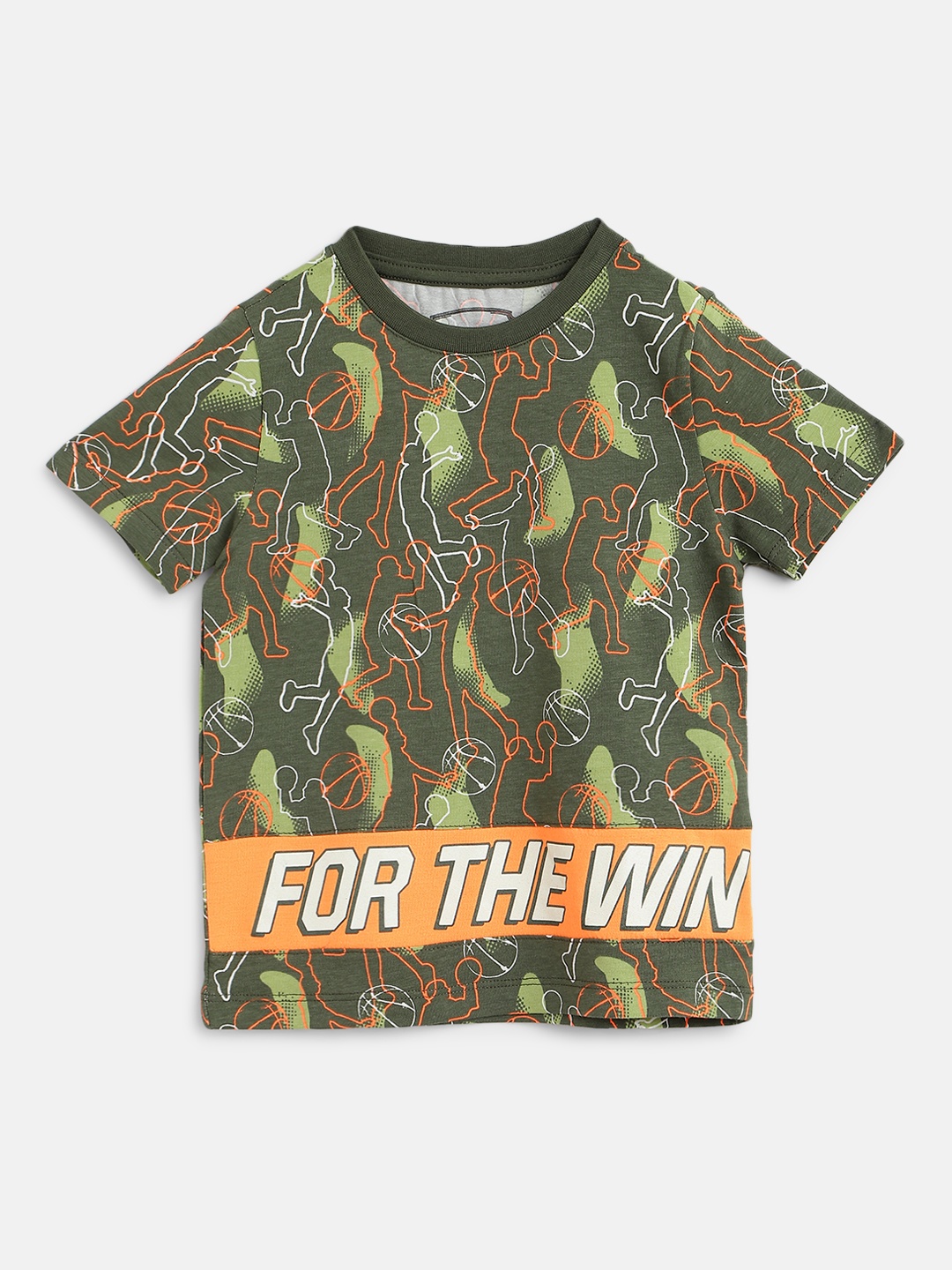Civil Boys Olive Green & Orange Printed T-shirt