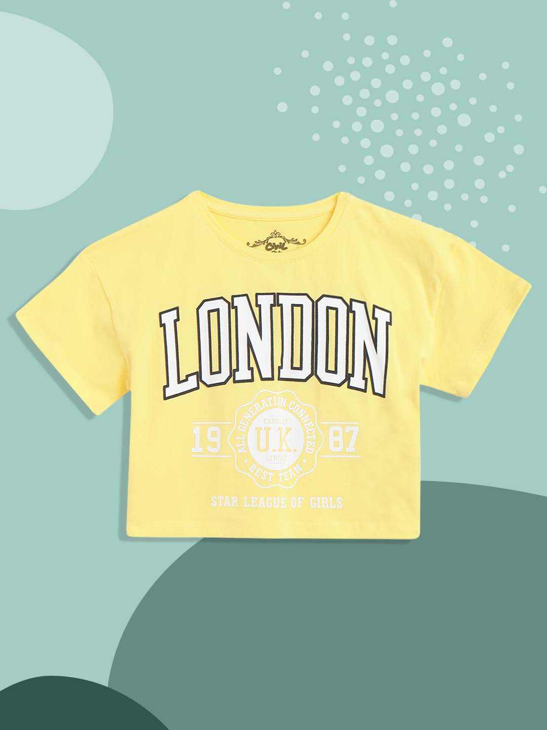 Civil Girls Yellow & White Typography Printed Drop-Shoulder Sleeves T-shirt