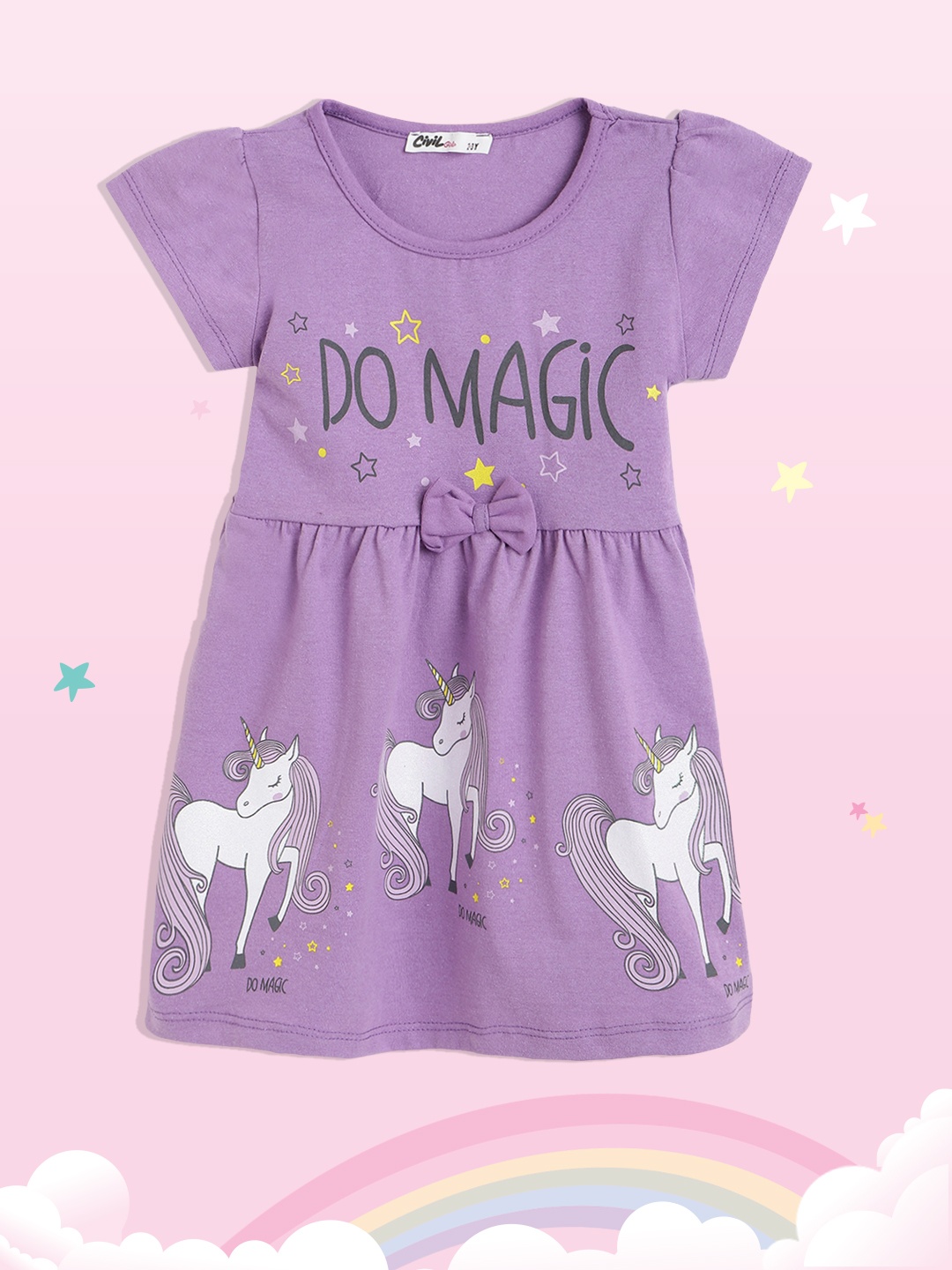Civil Girls Purple & Black Unicorn Print A-Line Dress
