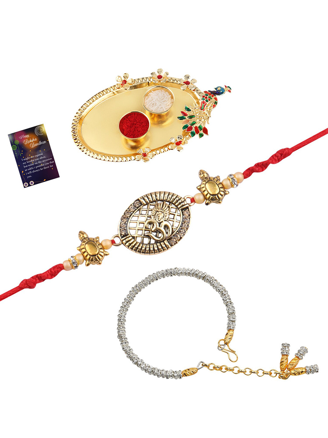 Silver Shine 2 Bhaiya Bhabhi Rakhi with Pooja Thali Roli Chawal Greeting Card, Multi
Silver Shine 2 Bhaiya Bhabhi Rakhi with Pooja Thali Roli Chawal Greeting Card, Multi
