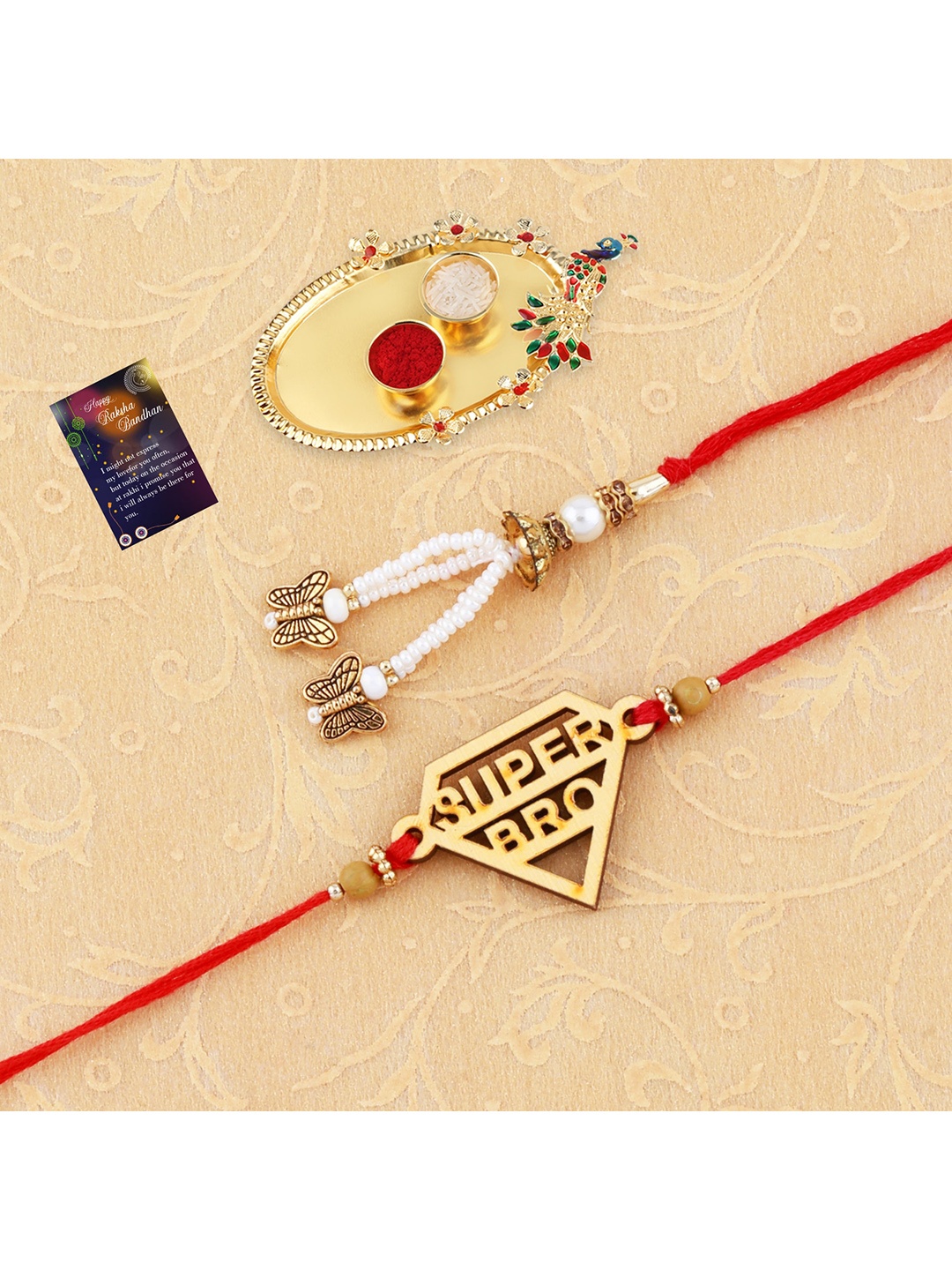 Silver Shine 1 Rakhi 1 Bhabhi Rakhi With Pooja Thali Roli Chawal Greeting Card, Gold
Silver Shine 1 Rakhi 1 Bhabhi Rakhi With Pooja Thali Roli Chawal Greeting Card, Gold