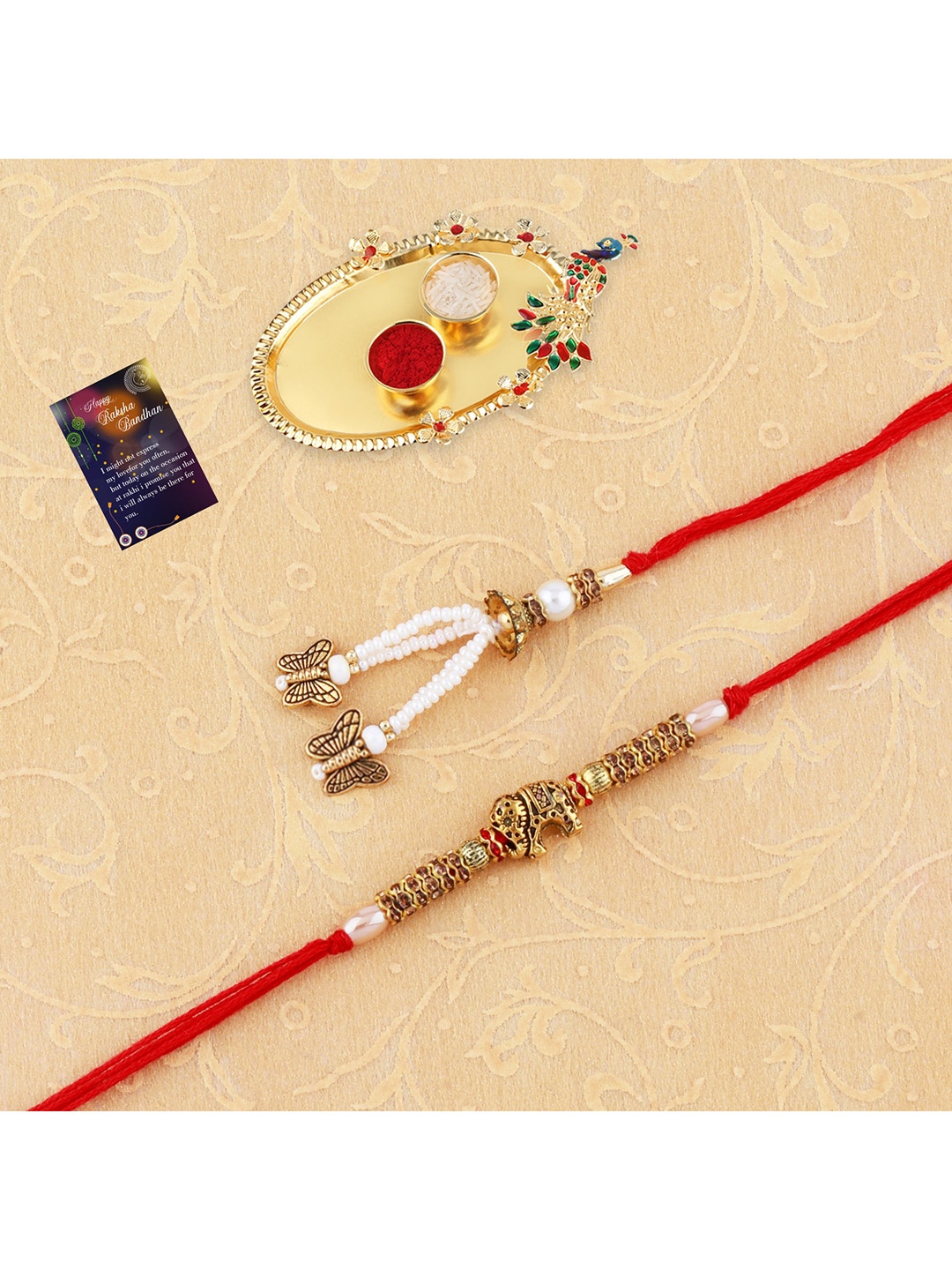 Silver Shine 1 Rakhi 1 Bhabhi Rakhi With Pooja Thali Roli Chawal Greeting Card, Red
Silver Shine 1 Rakhi 1 Bhabhi Rakhi With Pooja Thali Roli Chawal Greeting Card, Red