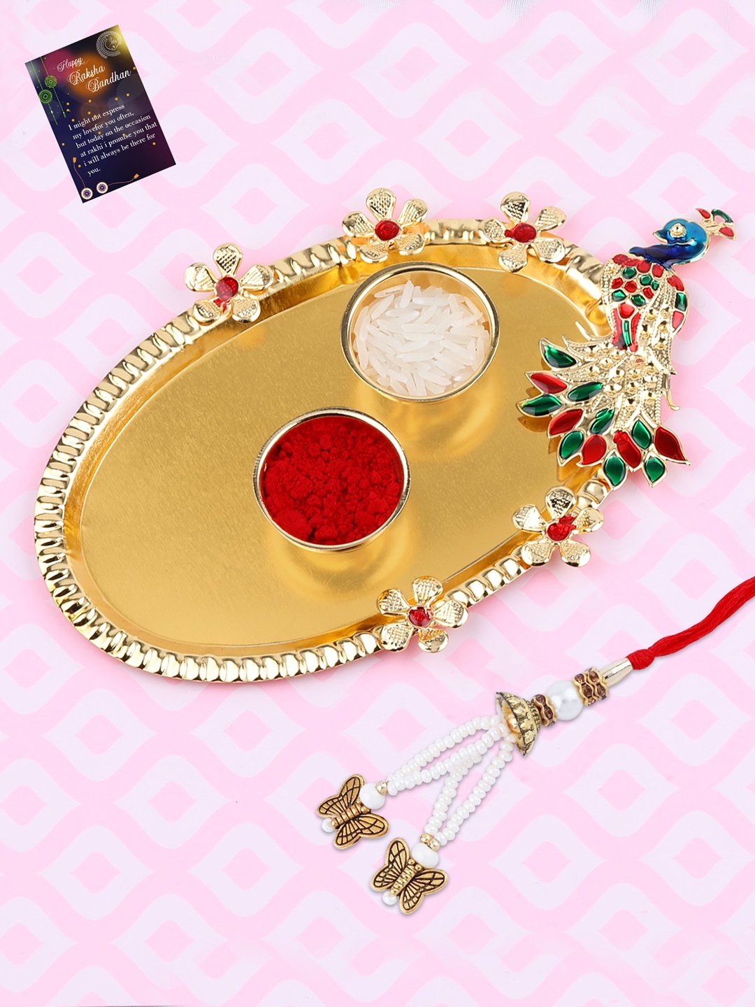 Silver Shine Women Stone Studded & Beaded Thread Rakhi With Roli Chawal & Greeting Card, Gold
Silver Shine Women Stone Studded & Beaded Thread Rakhi With Roli Chawal & Greeting Card, Gold