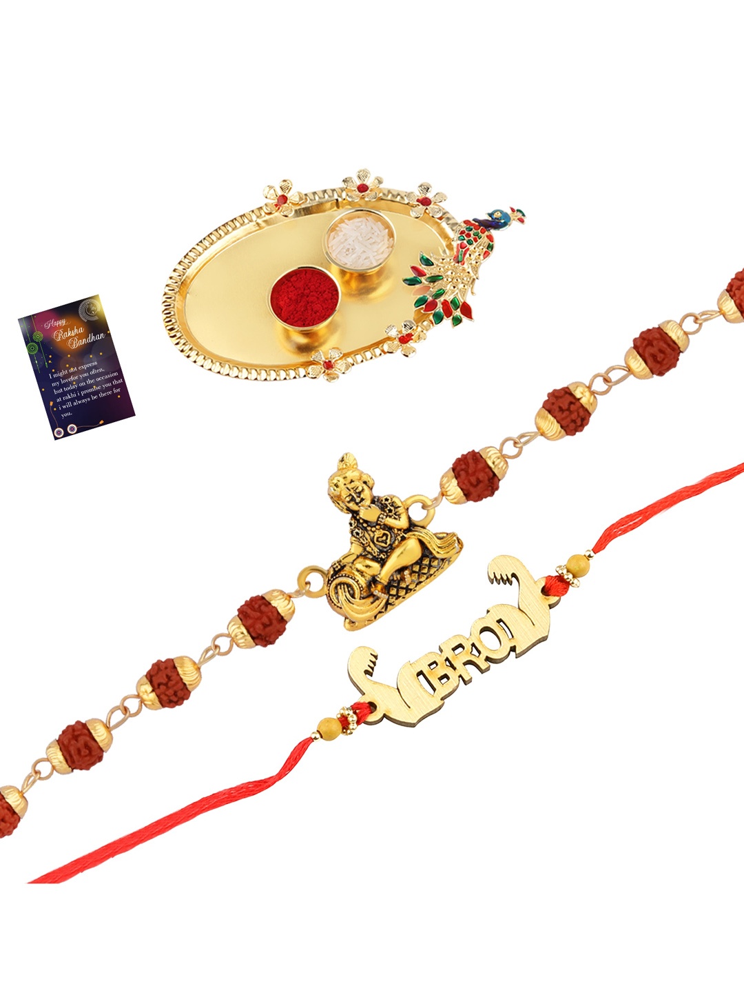 Silver Shine Unisex Set of 2 Rakhi With Pooja Thali Roli Chawal And Greeting Card, Gold
Silver Shine Unisex Set of 2 Rakhi With Pooja Thali Roli Chawal And Greeting Card, Gold