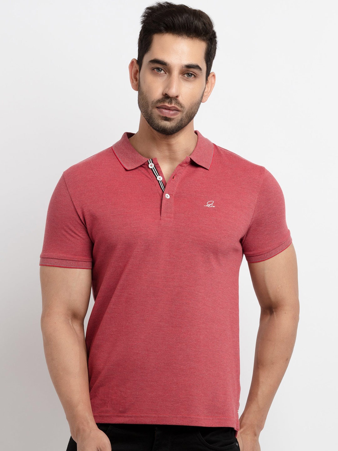 Status Quo Men Maroon Polo Collar T-shirt