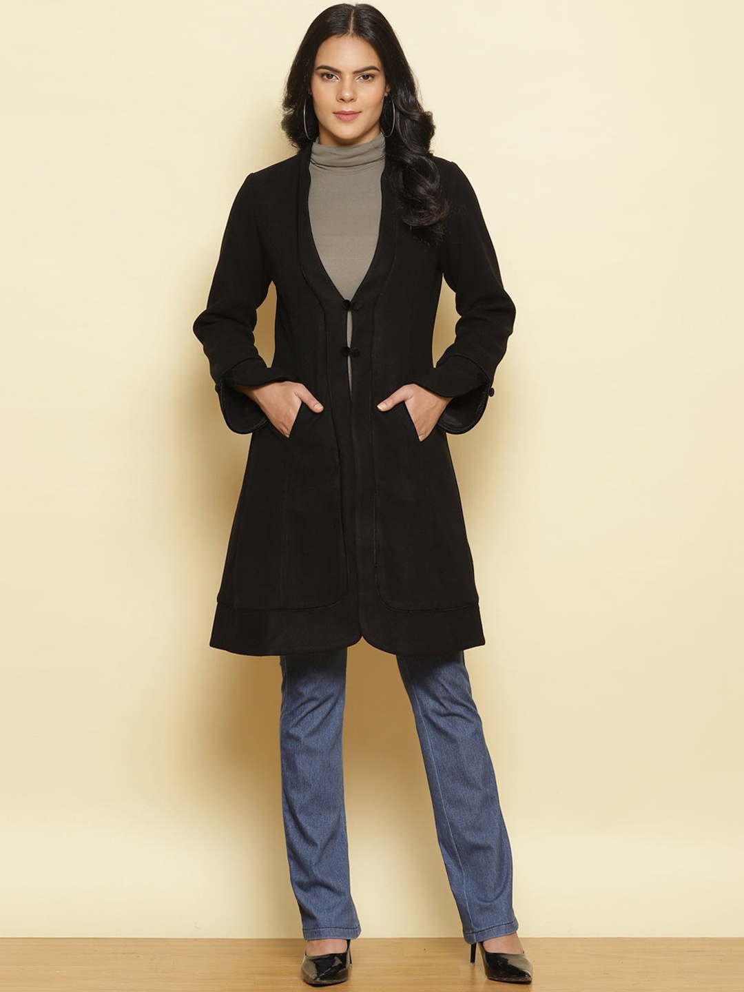 Lakshita Women Black Solid Over Coat