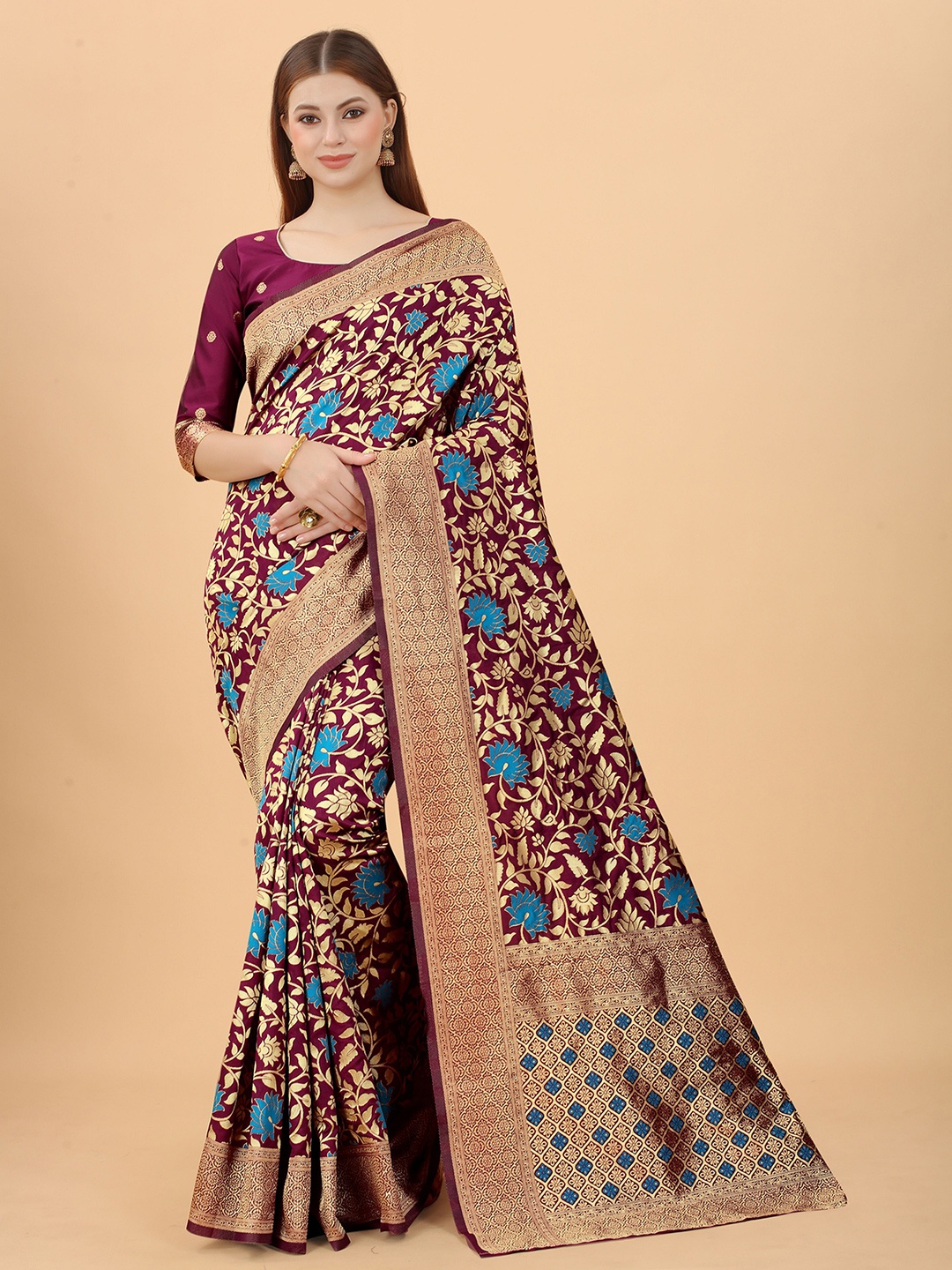 INDI AVTAAR Mauve & Turquoise Blue Woven Design Zari Silk Cotton Heavy Work Banarasi Saree
INDI AVTAAR Mauve & Turquoise Blue Woven Design Zari Silk Cotton Heavy Work Banarasi Saree