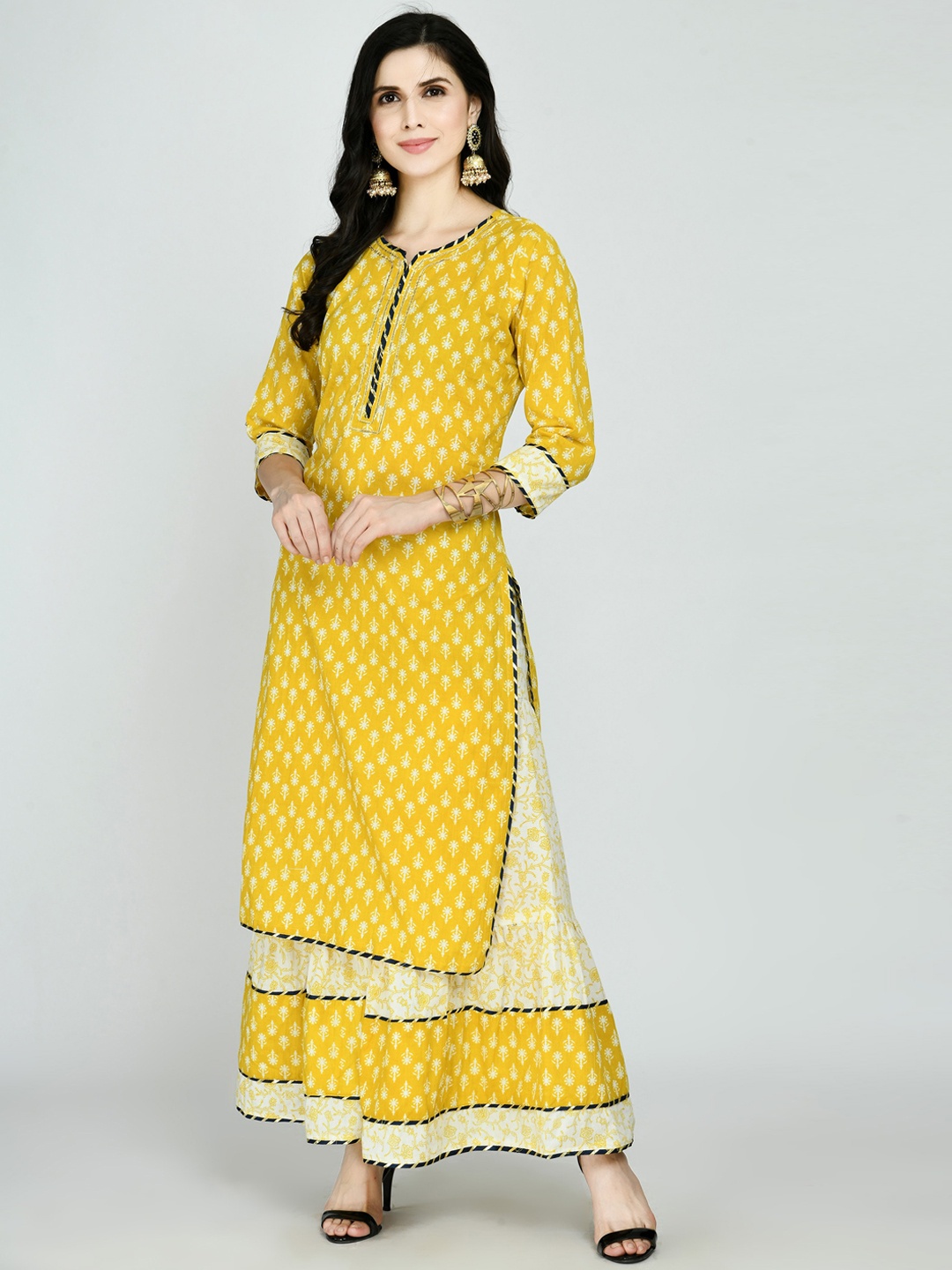 KALINI Women Mustard Yellow Ethnic Motifs Printed Layered Pure Cotton Kurti with Skirt
KALINI Women Mustard Yellow Ethnic Motifs Printed Layered Pure Cotton Kurti with Skirt