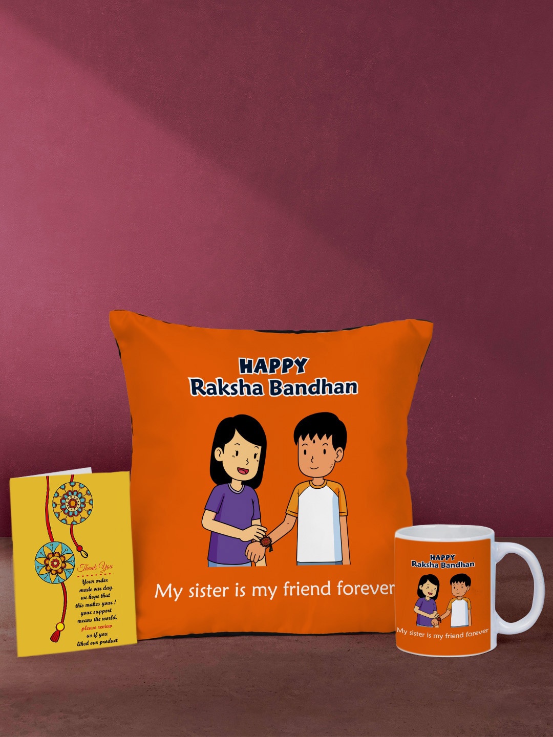 Crazy Corner Orange Printed Rakhi Home Gift Set