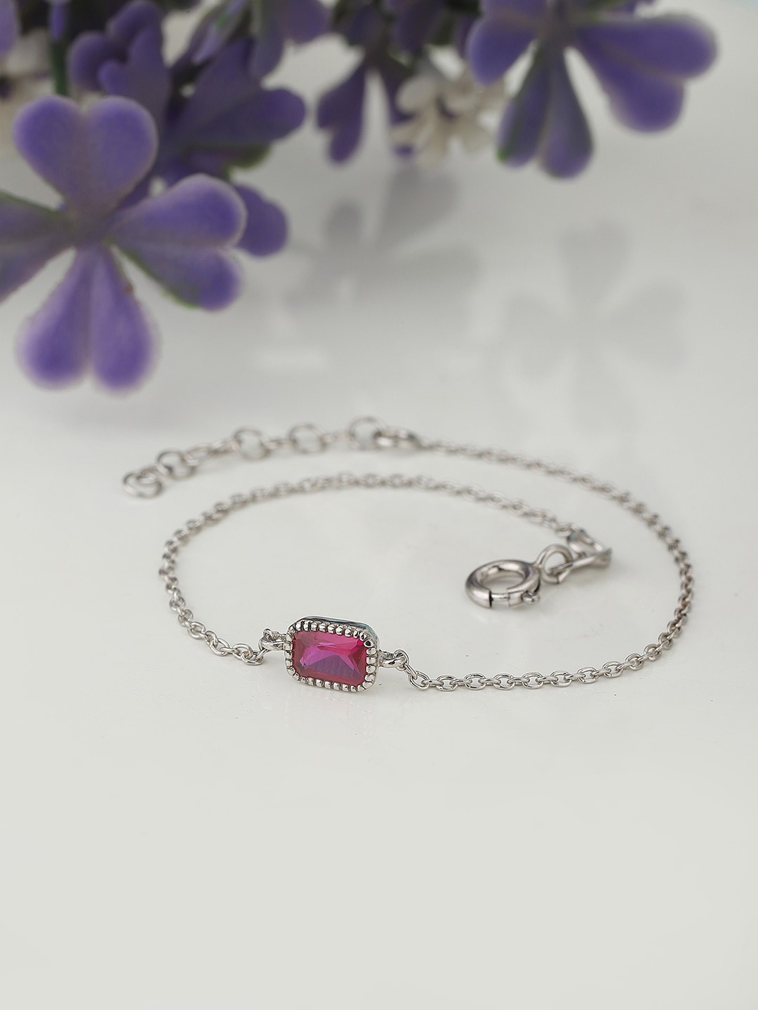 VANBELLE Women Silver-Toned & Pink Sterling Silver Cubic Zirconia Rhodium-Plated Charm Bracelet
VANBELLE Women Silver-Toned & Pink Sterling Silver Cubic Zirconia Rhodium-Plated Charm Bracelet