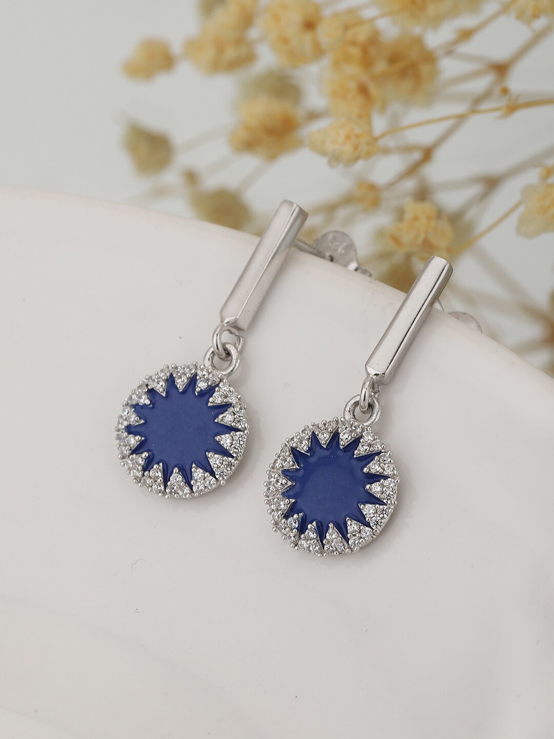 VANBELLE Silver-Toned Circular Drop Earrings