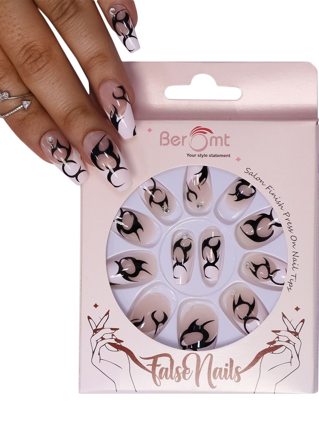 BEROMT 12 Pcs Long-Lasting Reusable Lightweight Salon Finish Press on Nail Tips - 267, Black
BEROMT 12 Pcs Long-Lasting Reusable Lightweight Salon Finish Press on Nail Tips - 267, Black