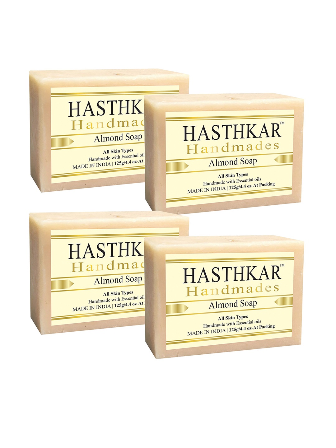Hasthkar Handmades Set of 4 Almond Soaps with Glycerin & Essential Oil - 125g each, Beige
Hasthkar Handmades Set of 4 Almond Soaps with Glycerin & Essential Oil - 125g each, Beige