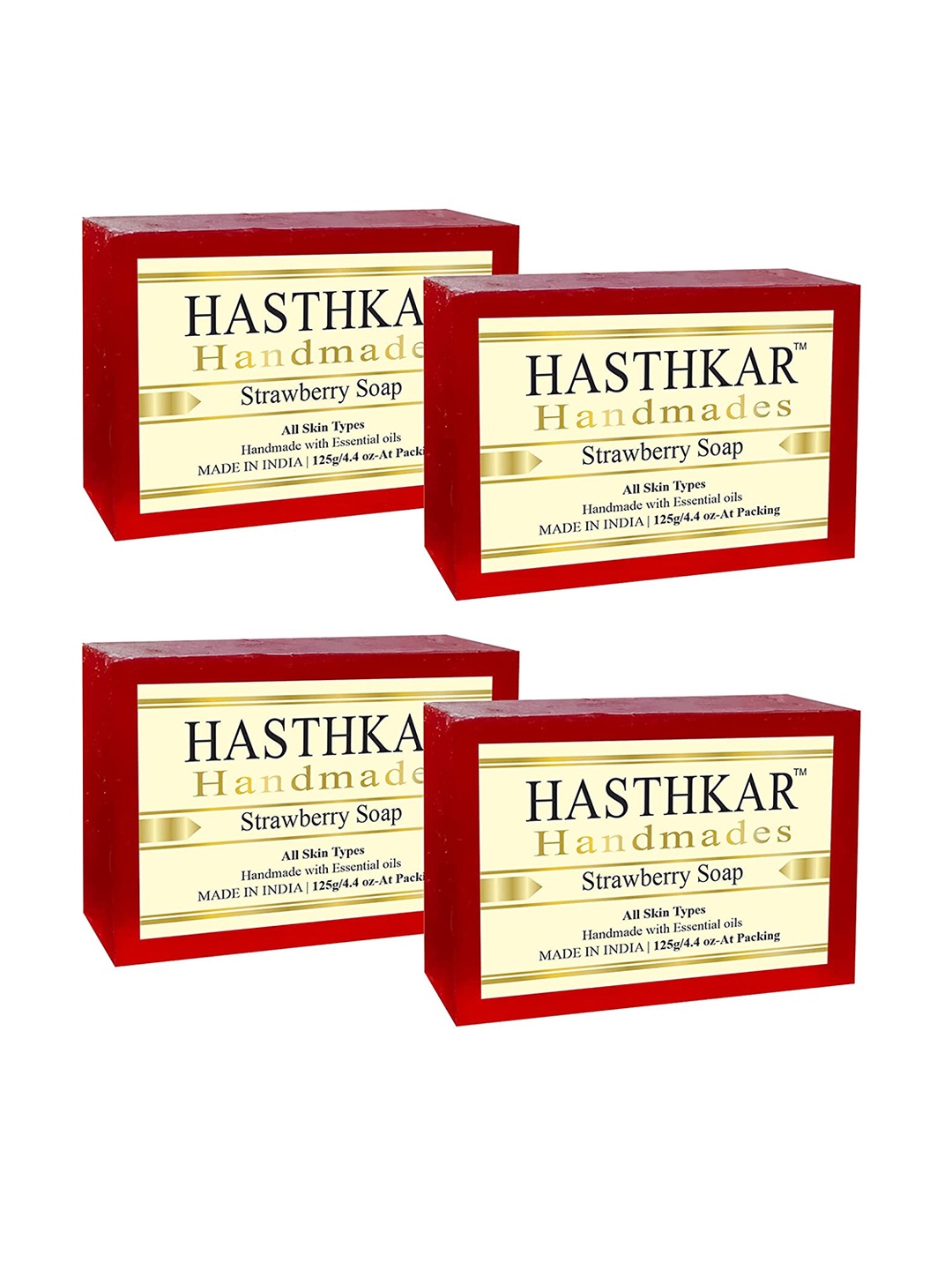 Hasthkar Set of 4 Handmade Strawberry Soap with Glycerin & Coconut Oil - 125 g Each, Red
Hasthkar Set of 4 Handmade Strawberry Soap with Glycerin & Coconut Oil - 125 g Each, Red