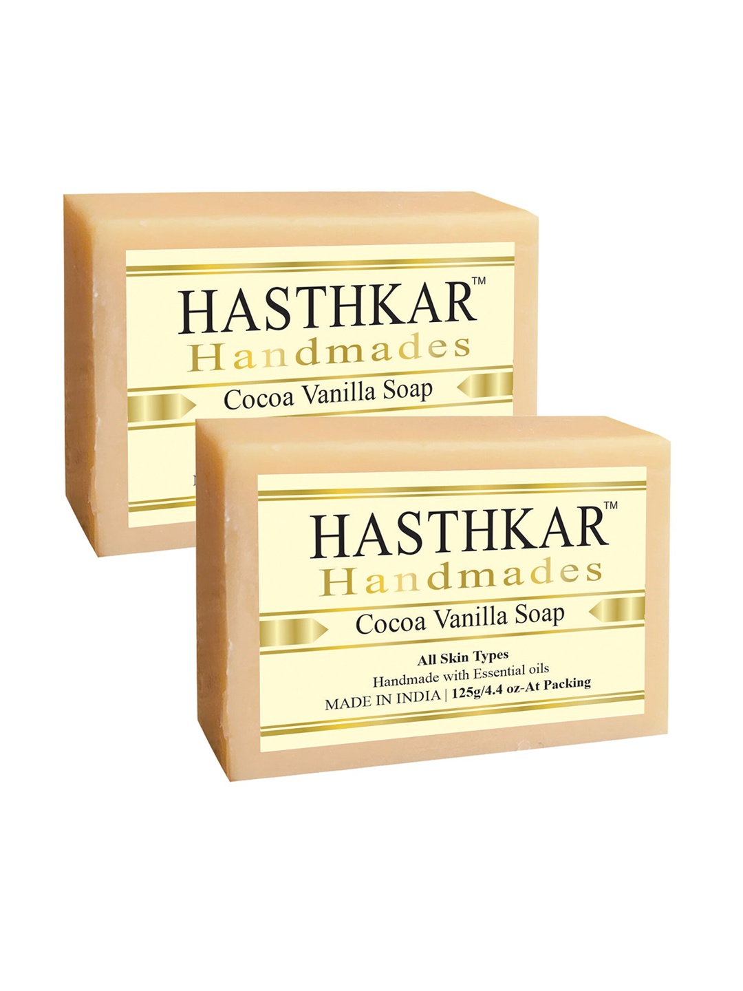 Hasthkar Handmades Set of 2 Cocoa Vanilla Soaps with Glycerin & Coconut Oil - 125g each, Cream
Hasthkar Handmades Set of 2 Cocoa Vanilla Soaps with Glycerin & Coconut Oil - 125g each, Cream