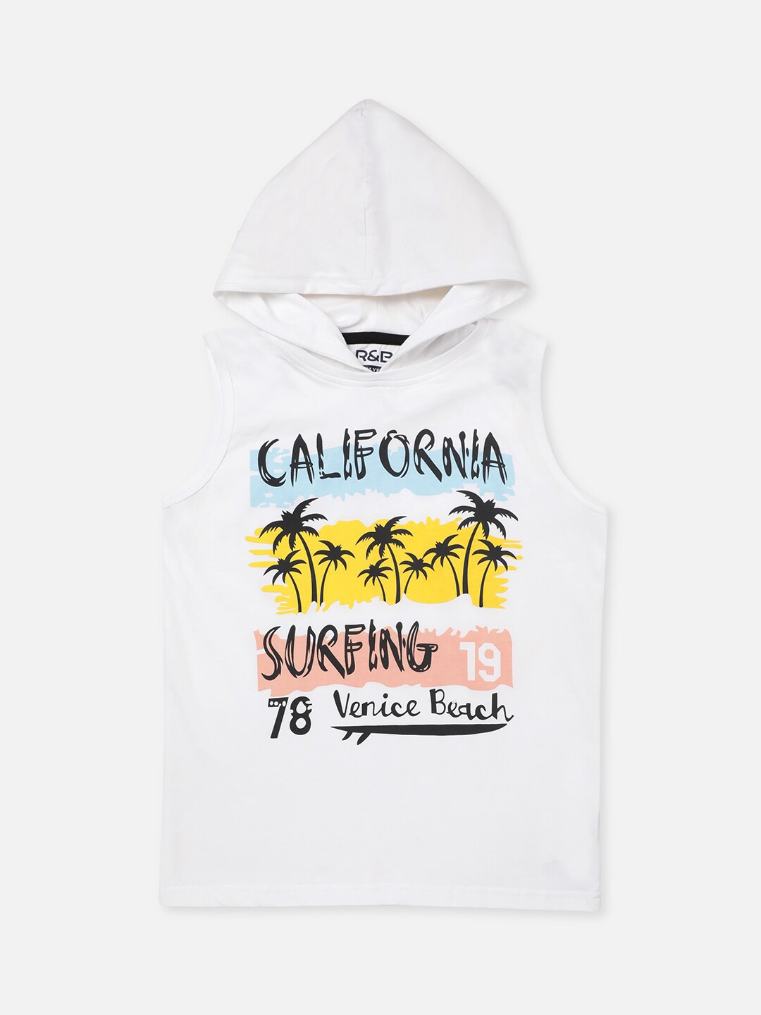 R&B Boys White Printed V-Neck T-shirt