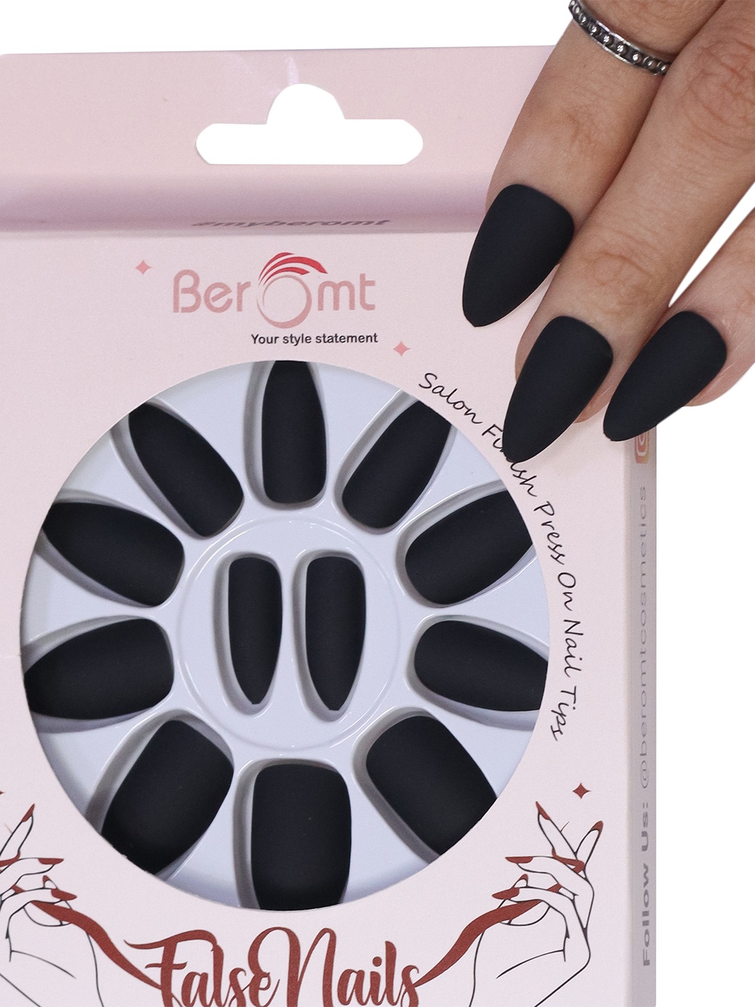 BEROMT 12 Pcs Long-Lasting Premium Matte Salon Finish Press On Nails - Shade 496, Black
BEROMT 12 Pcs Long-Lasting Premium Matte Salon Finish Press On Nails - Shade 496, Black