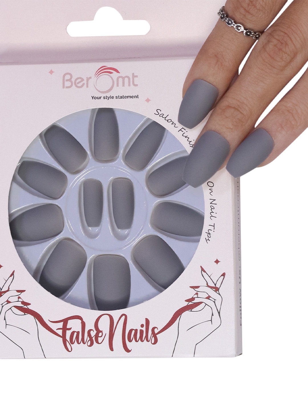 BEROMT 12 Pcs Long-Lasting Reusable Lightweight Salon Finish Press on Nail Tips-423, Grey
BEROMT 12 Pcs Long-Lasting Reusable Lightweight Salon Finish Press on Nail Tips-423, Grey