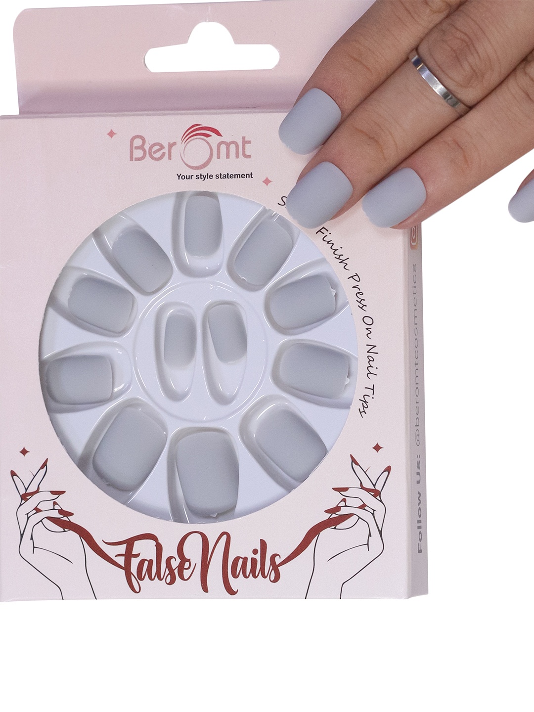 BEROMT 12 Pcs Long-Lasting Reusable Lightweight Salon Finish Press on Nail Tips-544, Grey
BEROMT 12 Pcs Long-Lasting Reusable Lightweight Salon Finish Press on Nail Tips-544, Grey