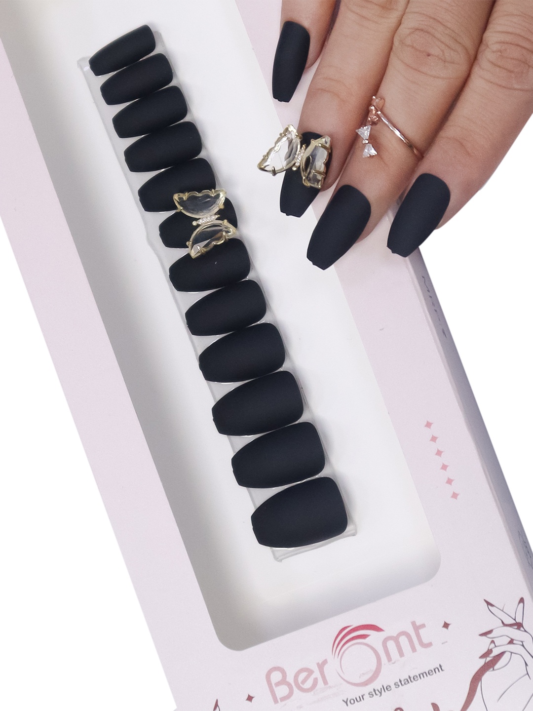 BEROMT Salon Finish Butterfly Charm Press-On False Nail Tips Kit - Shade BFNC16BFC, Black
BEROMT Salon Finish Butterfly Charm Press-On False Nail Tips Kit - Shade BFNC16BFC, Black