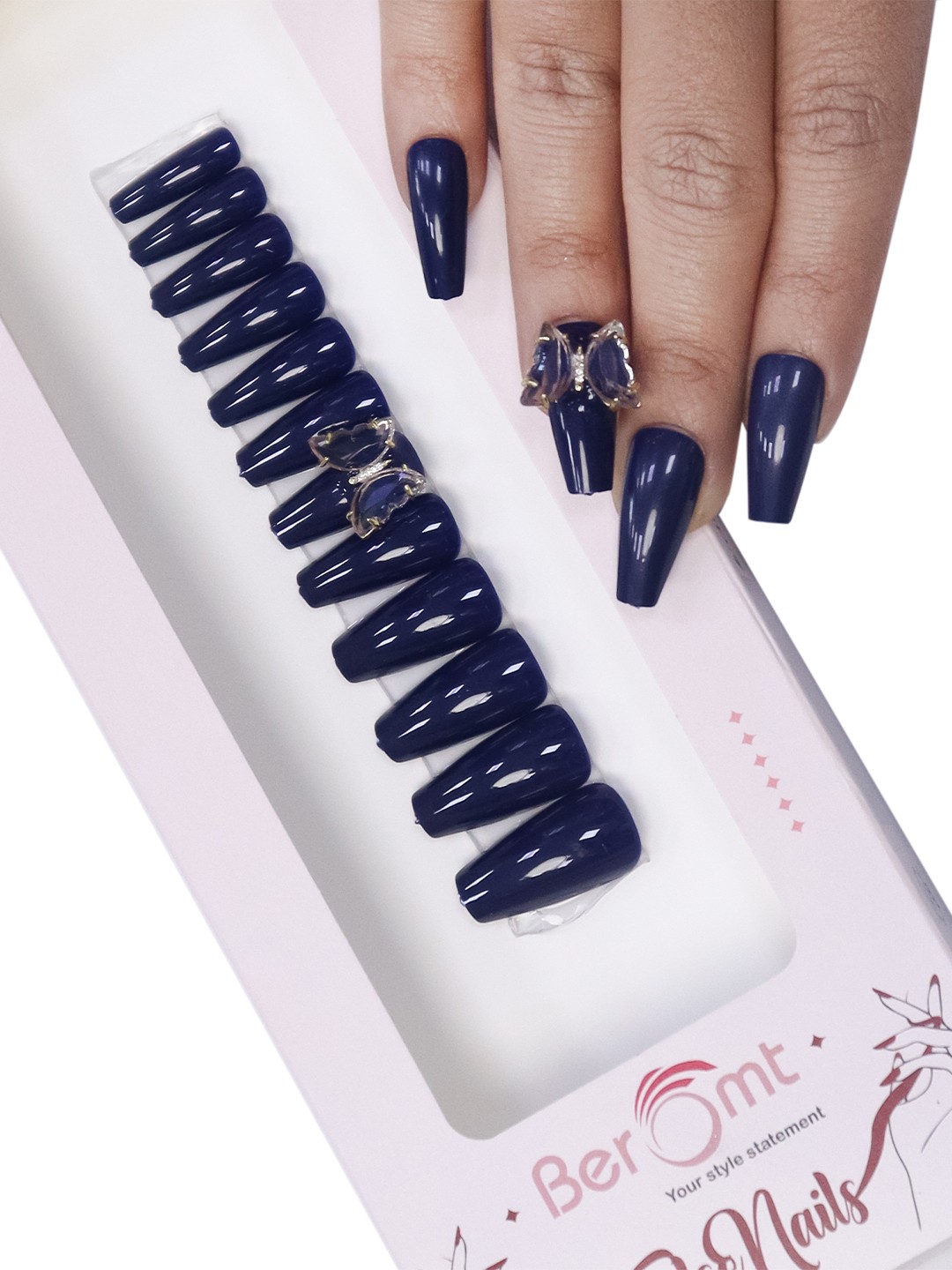 BEROMT Salon Finish Butterfly Charm Press-On False Nail Tips Kit - Shade BFNC19BFC, Navy blue
BEROMT Salon Finish Butterfly Charm Press-On False Nail Tips Kit - Shade BFNC19BFC, Navy blue