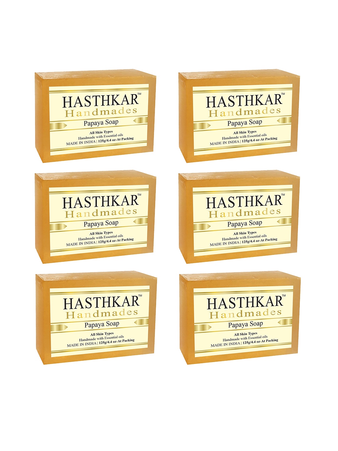 Hasthkar Set of 6 Handmade Papaya Soap with Glycerin & Coconut Oil - 125 g Each, Orange
Hasthkar Set of 6 Handmade Papaya Soap with Glycerin & Coconut Oil - 125 g Each, Orange