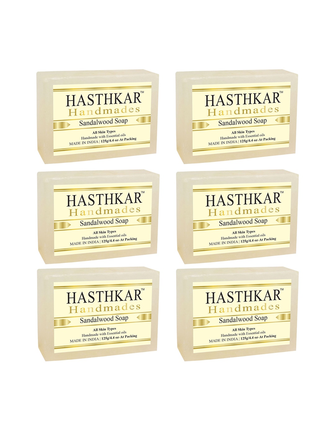 Hasthkar Set of 6 Handmade Sandalwood Soap with Glycerin & Coconut Oil - 125 g Each, Yellow
Hasthkar Set of 6 Handmade Sandalwood Soap with Glycerin & Coconut Oil - 125 g Each, Yellow