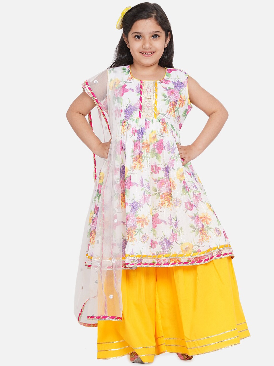 Little Bansi Girls Multicoloured Floral Printed Panelled Pure Cotton Kurta with Skirt & With Dupatta, Multi
Little Bansi Girls Multicoloured Floral Printed Panelled Pure Cotton Kurta with Skirt & With Dupatta, Multi